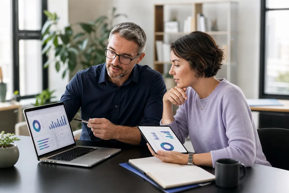 Data-Informed Digital Marketing Strategy Digital marketing specialists reviewing campaign growth