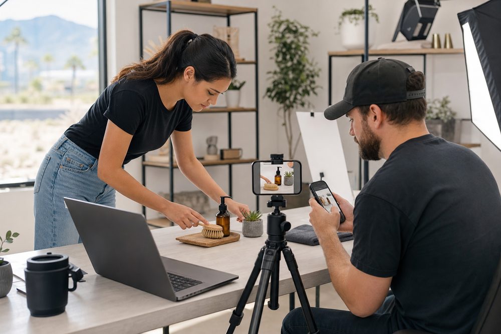 Facebook Advertising Agency team producing mobile-first video and campaign creative for a League City business
