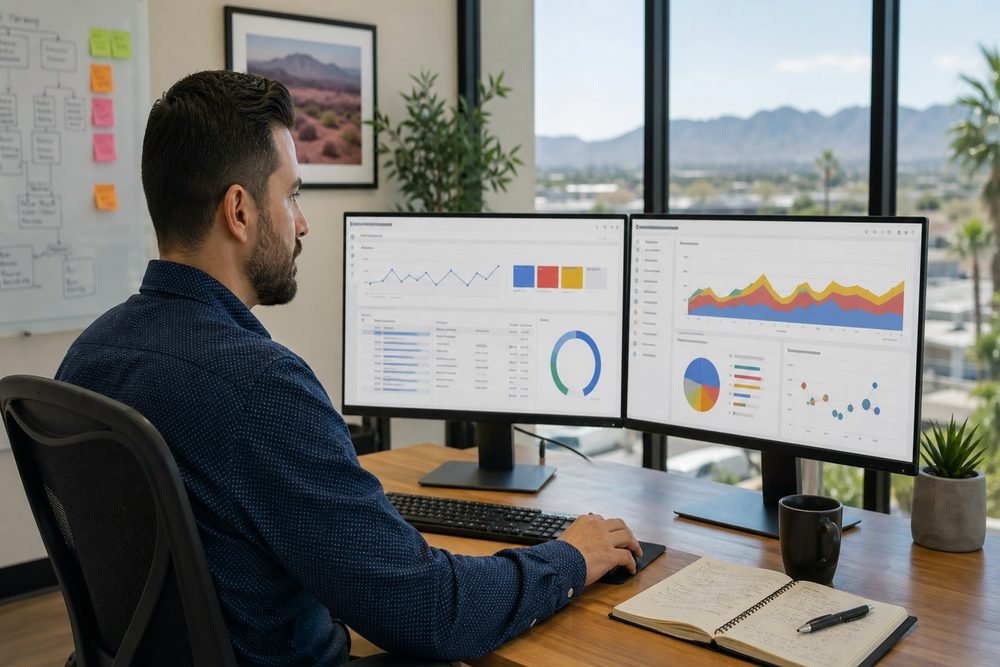 Google Ads agency strategist auditing campaigns, conversion goals, budgets, and lead quality for a business in Frisco, TX