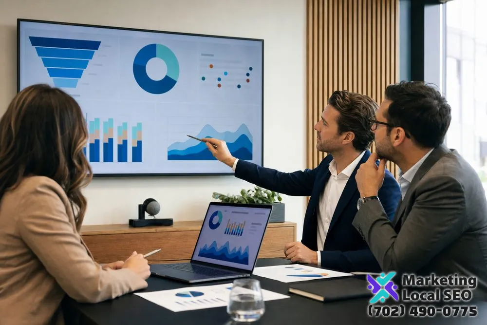 B2B marketing and sales team reviewing CRM stages, lead quality, campaign attribution, opportunity progression, and pipeline reporting for a Santa Ana company