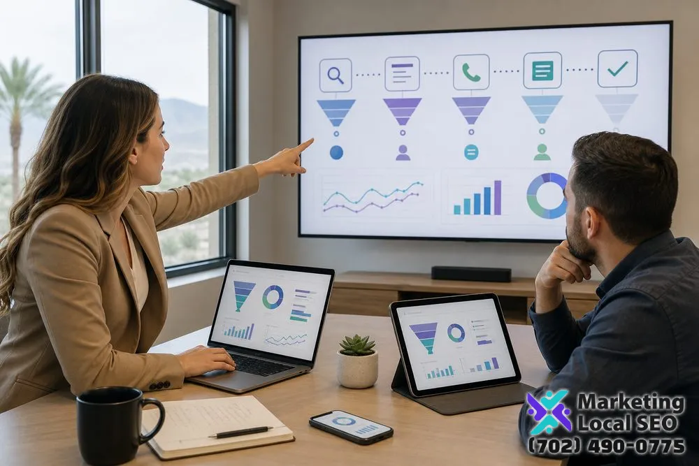 Microsoft Advertising agency presenting UET conversion goals, bidding, budget allocation, and qualified-lead reporting in Henderson