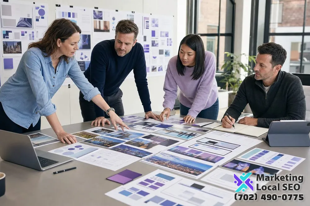 Franchise digital marketing agency team adapting brand-approved campaign assets, landing pages, social content, offers, and local advertising for Bakersfield franchise locations
