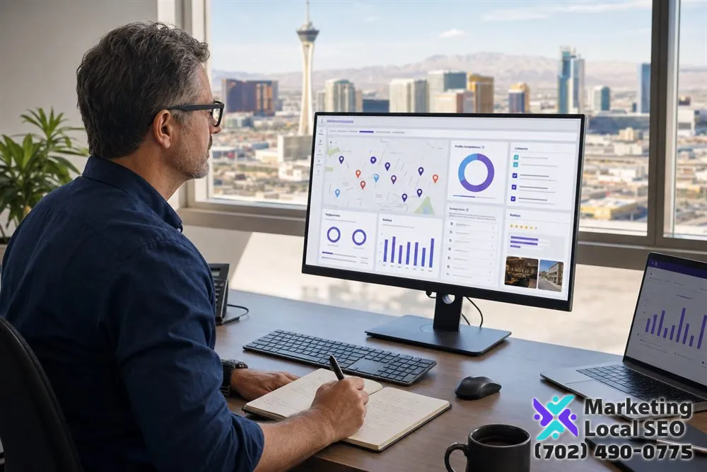 Specialist auditing Google Business Profile SEO, map visibility, profile completeness, and customer actions for a business in New York, NY