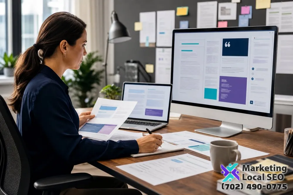 PR content writer in Riverside editing a press release, executive quotes, company fact sheet, thought-leadership article, and media-kit copy