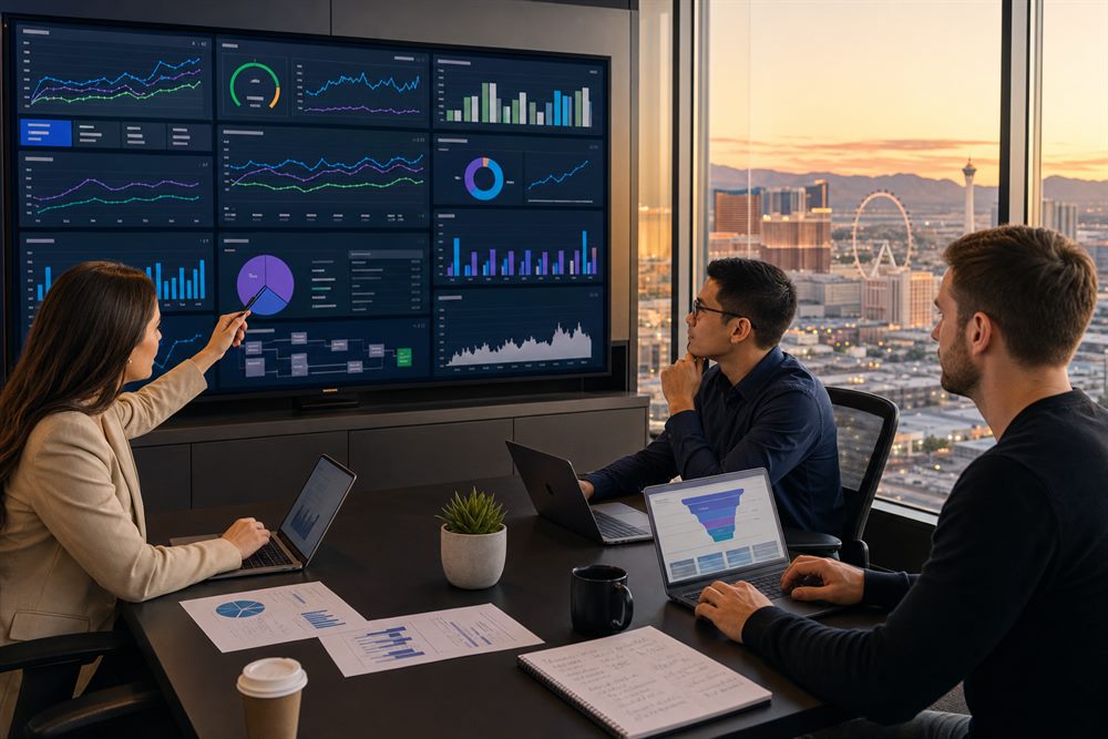 Marketing Local SEO team reviewing JavaScript rendering, Core Web Vitals, server responses, structured data, organic visibility, and conversions for a Baytown business