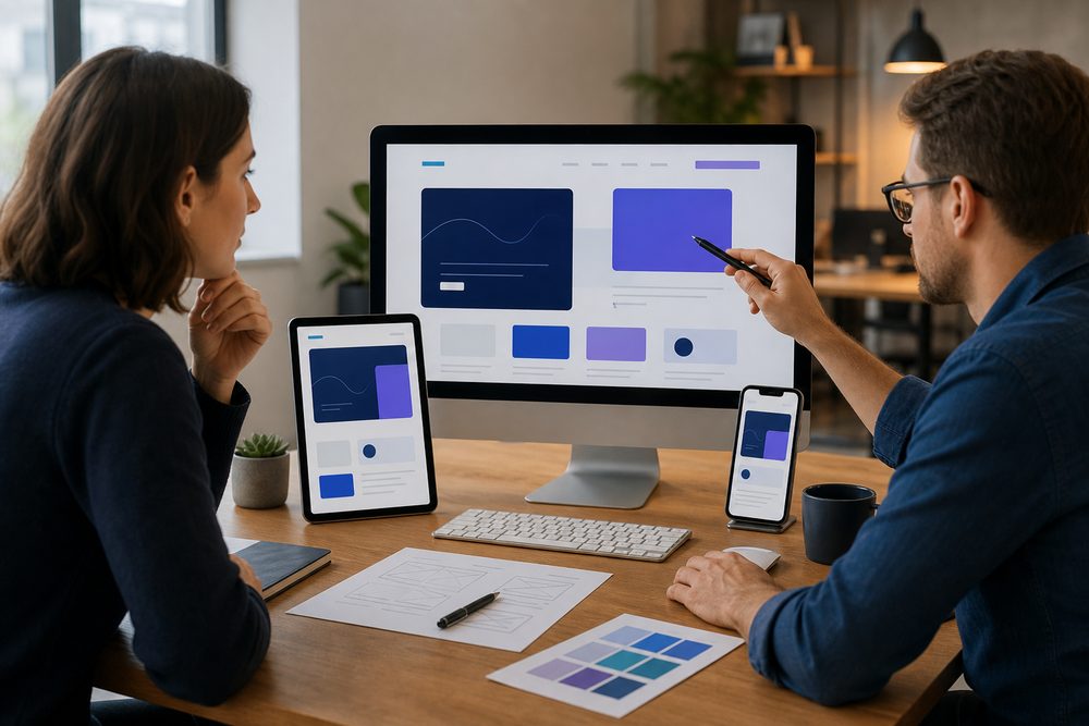 Responsive web design company in Pineville reviewing a custom website across desktop, tablet, and mobile layouts
